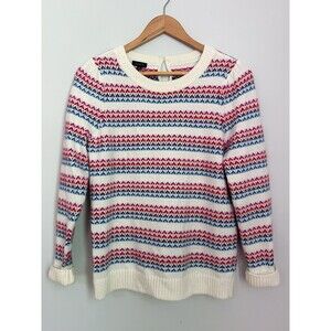 Talbots Fair Isle Striped Knit Sweater Women’s M Cream Multicolor Long Sleeve